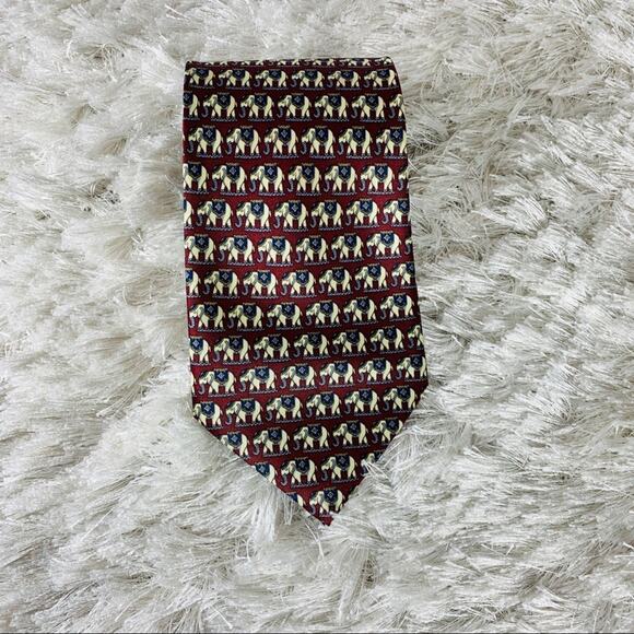 Vintage Rene Chagal Silk Elephant Print Burgundy Necktie Tie - Picture 2 of 5
